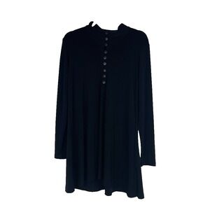 Sympli Womens Size 10 Button Tunic Top Dress‎ Jersey Stretch Black Long Sleeve